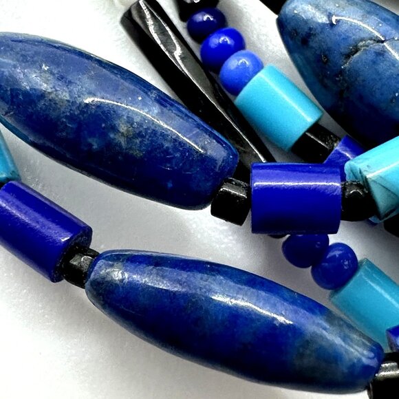 Vintage 925 Lapis Lazuli Native American Necklace Blue Mixed Beads Free Spirit - Picture 5 of 9